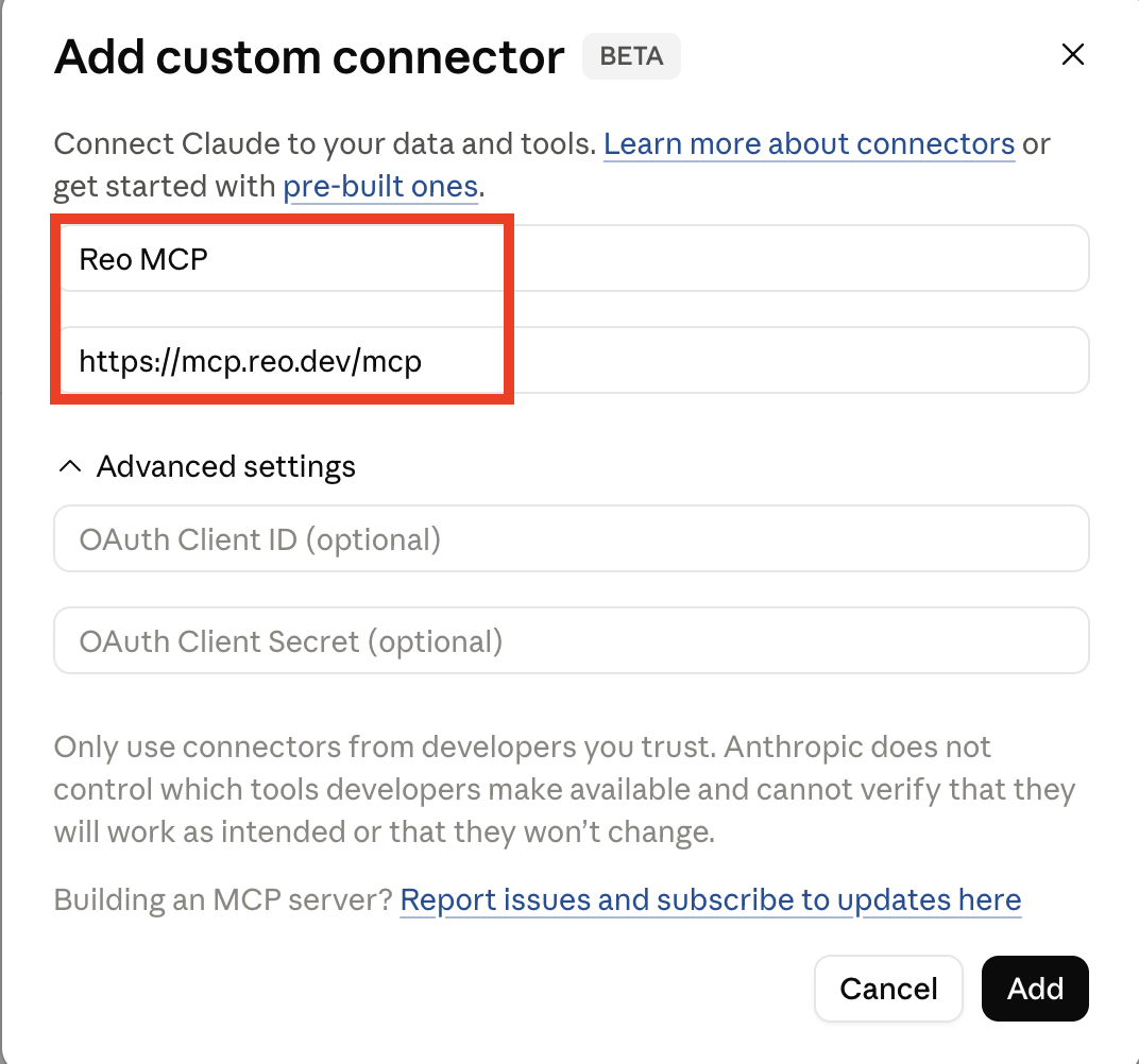Name the connector and enter the remote URL