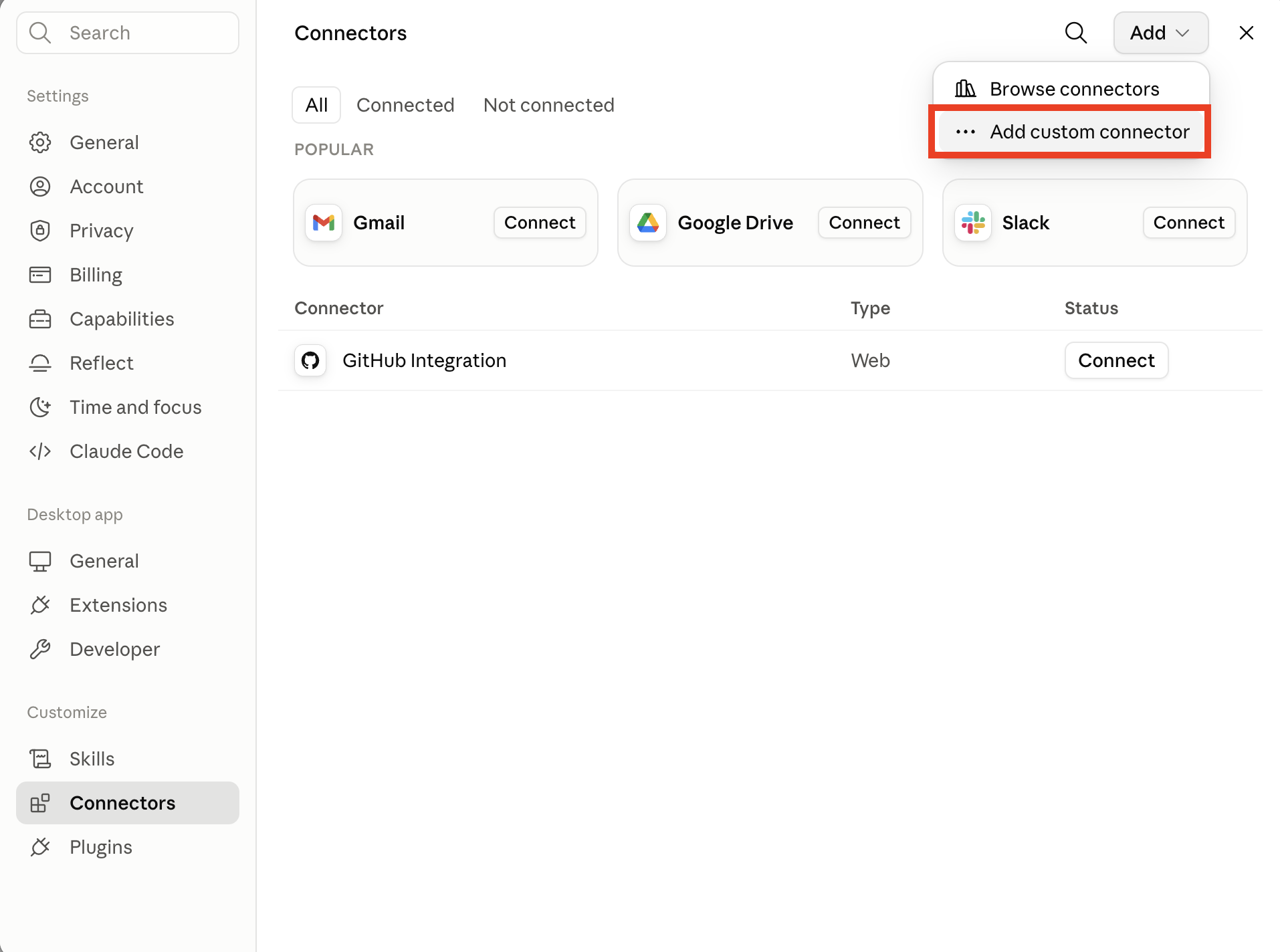 Add custom connector